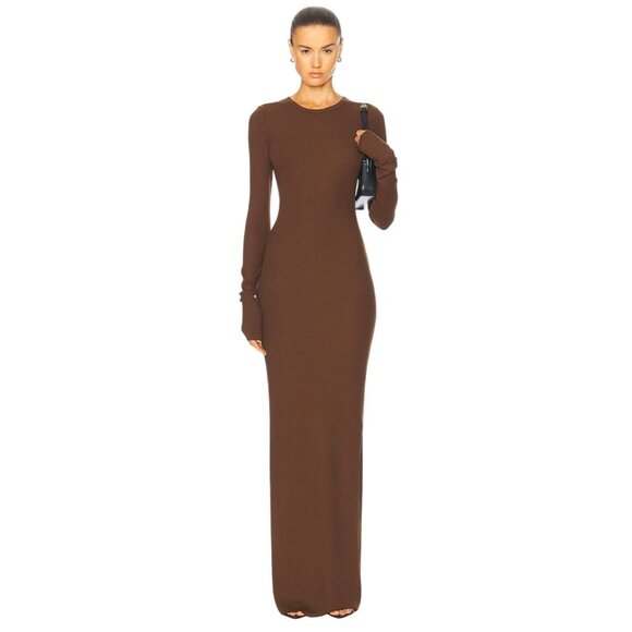 Eterne Long Sleeve Crewneck Maxi Dress in Chocolate Small New Womens Stretch - Picture 1 of 14